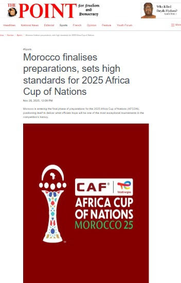 5ersito_'s tweet photo. 🔥🇲🇦 #المغرب يشعل #إفريقيا قبل صافرة البداية: “كان 2025” يدخل التاريخ قبل أن يبدأ.

في وقت ما زالت فيه دول كثيرة تكافح لتأمين تنظيم بطولات قارية، يواصل المغرب تسجيل الأسبقية وفرض نفسه نموذجا قاريا في التخطيط والإنجاز.
صحيفة #The_Point #الغامبية لم تجد حرجا في الاعتراف بالحقيقة: استعدادات المغرب ل #كأس_أمم_إفريقيا 2025 هي الأعلى معيارا في تاريخ البطولة… نقطة انتهى.
🇲🇦 لماذا كل هذا الاحتفاء الإفريقي؟ لأن المغرب يشتغل بمنطق الدولة القادرة، لا بمنطق الارتجال:

📌ملاعب جديدة بحلة عالمية… جاهزة قبل الموعد وبمواصفات تليق بالمونديال، لا ببطولة قارية فقط.

📌تنظيم احترافي دقيق من #الجامعة_الملكية_المغربية لكرة القدم، ورؤية تسير بثبات نحو جعل المغرب مركزا رياضيا قاريا.

📌استثمارات ضخمة في النقل، الفنادق، والمرافق اللوجستية لتأمين أفضل تجربة للجماهير الإفريقية القادمة من كل القارة.

📌ثقة غير مسبوقة من #الاتحاد_الإفريقي الذي يرى أن نسخة 2025 ستكون “نقطة تحول” في تاريخ الكرة الإفريقية.

🌍 إفريقيا تتغير… والمغرب في مقدمة التغيير

2025 لن تكون مجرد بطولة، بل عرض قوة للبنية التحتية المغربية، ورسالة إلى العالم بأن القارة قادرة على الإبهار عندما تتوفر الإرادة والرؤية.

المغرب لا يستعد لـ “كان” فقط…
 المغرب يصنع نسخة ستعيد كتابة تاريخ الكرة الإفريقية.