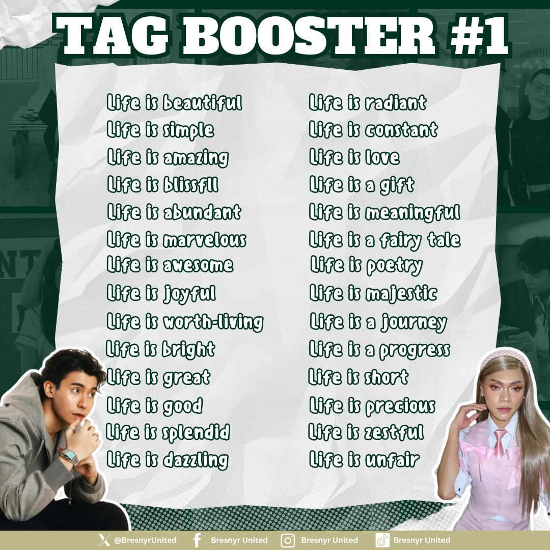 Tag Booster One

Give me 300 replies below
BRESNYR NINEdito PARIN