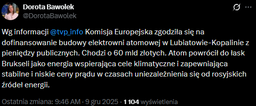 ⚛️✈️Dzisiaj Mikołaj przyniósł dwa prezenty:
Rygor na decyzję lokalizacyjną dla lotniska CPK -&gt; umożliwienie złożenia wniosków o pozwolenie na budowę
oraz
Zgoda KE na model finansowy CfD dla elektrowni jądrowej, czyli dostęp do rządowej kasy w kwocie 60mld zł.