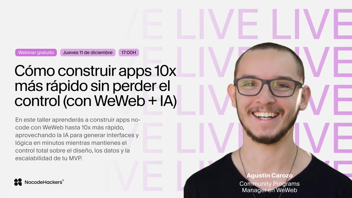 nocodehackers's tweet image. 📢 ¡Nuevo webinar gratuito!

 ¿Quieres aprender a aprovechar la IA para construir apps con WeWeb hasta 10x más rápido, manteniendo el control total sobre el diseño, los datos y la escalabilidad de tu MVP?

Nos vemos el próximo jueves 11 a las 17:00.

👉 luma.com/ps8scv51