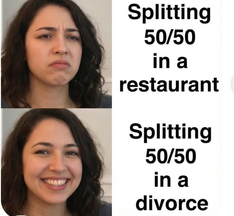 black__Widow02's tweet image. 50/50 is ‘unromantic’ at dinner, but a human right in court