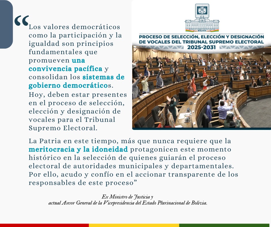 FreddyVidovic's tweet photo. Los valores democráticos como la participación y la igualdad son principios fundamentales que promueven una convivencia pacífica y consolidan los sistemas de gobierno democráticos.
Hoy, deben estar presentes en el proceso de selección de vocales para el TSE
#Bolivia #Democracia https://t.co/r1TKQrwvtn