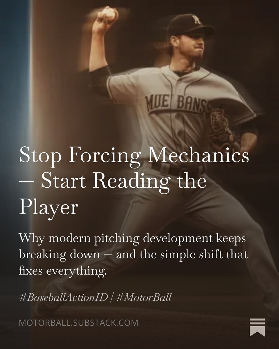 We keep forcing mechanics onto pitchers who were never built to move that way. No wonder injuries keep climbing. The fix? Start reading the player. Read👉tinyurl.com/vyxfr8be - #MotorBall #Wintermeetings #BaseballActionID <a href="/jaegersports/">Jaeger Sports</a> <a href="/TrueSandA/">Kevin Barr</a> <a href="/ButchBaseball29/">Butch Chaffin 🇺🇸🇺🇸🇺🇸⚾️⚾️🧢</a> <a href="/SMerrBullpen/">Steve Merriman</a>