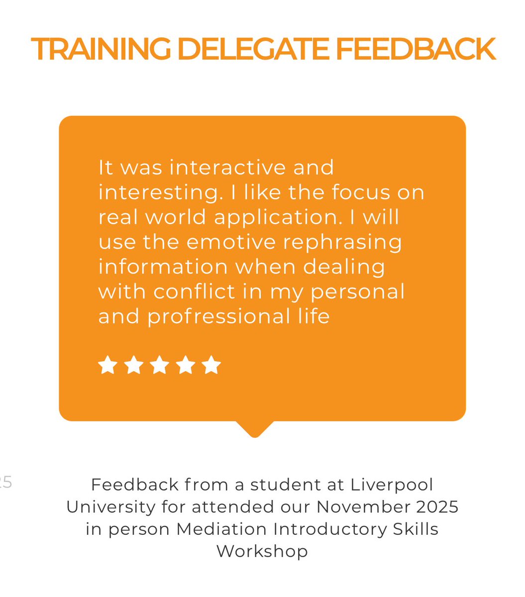 Great to hear how our Liverpool University students valued the interactive, practical approach at our November Mediation Introductory Skills Workshop

Real-world learning &amp; meaningful conversations - that’s the #SolutionTalk approach

Thanks to everyone who joined us!

#Mediation