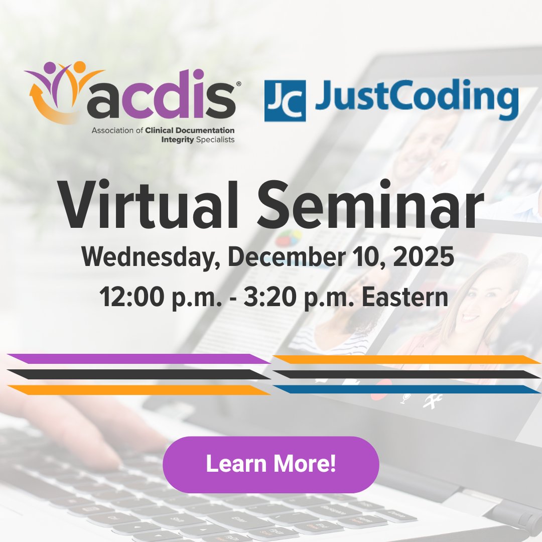 Last call for premier CDI and Coding education. Join ACDIS and JustCoding TOMORROW hubs.la/Q03WJ78W0 for a virtual event providing critical CDI and coding insights. We'll be focusing on sepsis and other commonly encountered diagnoses.

Plus, earn valuable CEUS!
