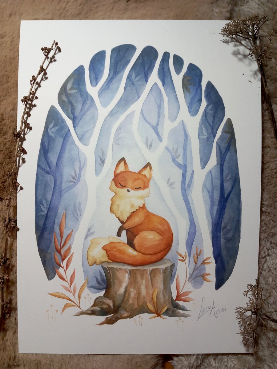 Cómo me gustan los zorros! Esta escena invernal está realizada con acuarela y disponible en print.