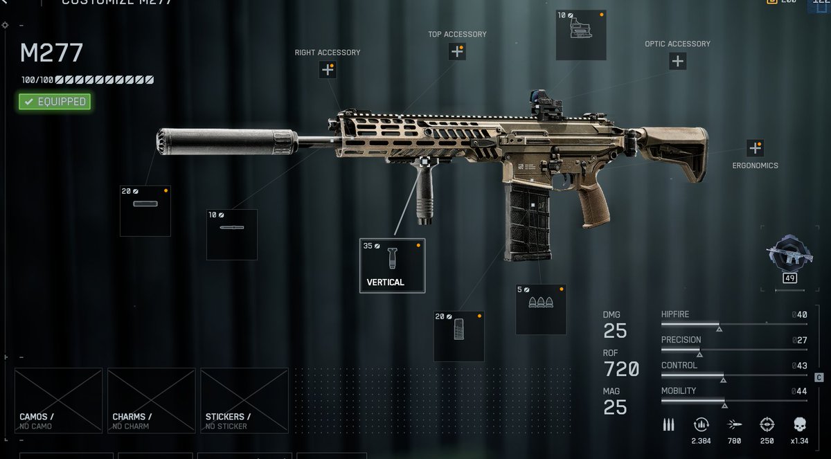 bf6builds's tweet photo. 🚨BEST CARBINE TTK @ 10M+ M277 BUILD 🚨
🔥MASTERY LEVEL NEEDED: 35

✅GREATLY IMPROVED RECOIL ⬆️
✅CONSISTENT DAMAGE 🎯
✅BEST CARBINE TTK FOR 10M+ 👑
---------------------------------------- 
SCOPE - MINI FLEX 1.00X  
MUZZLE - STANDARD SUPPRESSOR  
BARREL - 16" CUSTOM
UNDERBARREL - CLASSIC VERTICAL
MAGAZINE - 25RND MAGAZINE
AMMUNITION - FMJ

https://t.co/hJWNDQMet2
#bf6 #Battlefield #Battlefield6