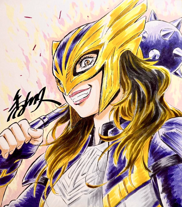 こないだのジャパコミで描いたホークガールさん そのコピーをお裾分けに 良いトゲトゲ鉄球杖をお持ちです こっちはたまにだから楽しみながら描いてるよ 来年のスーパーガールも楽しみ