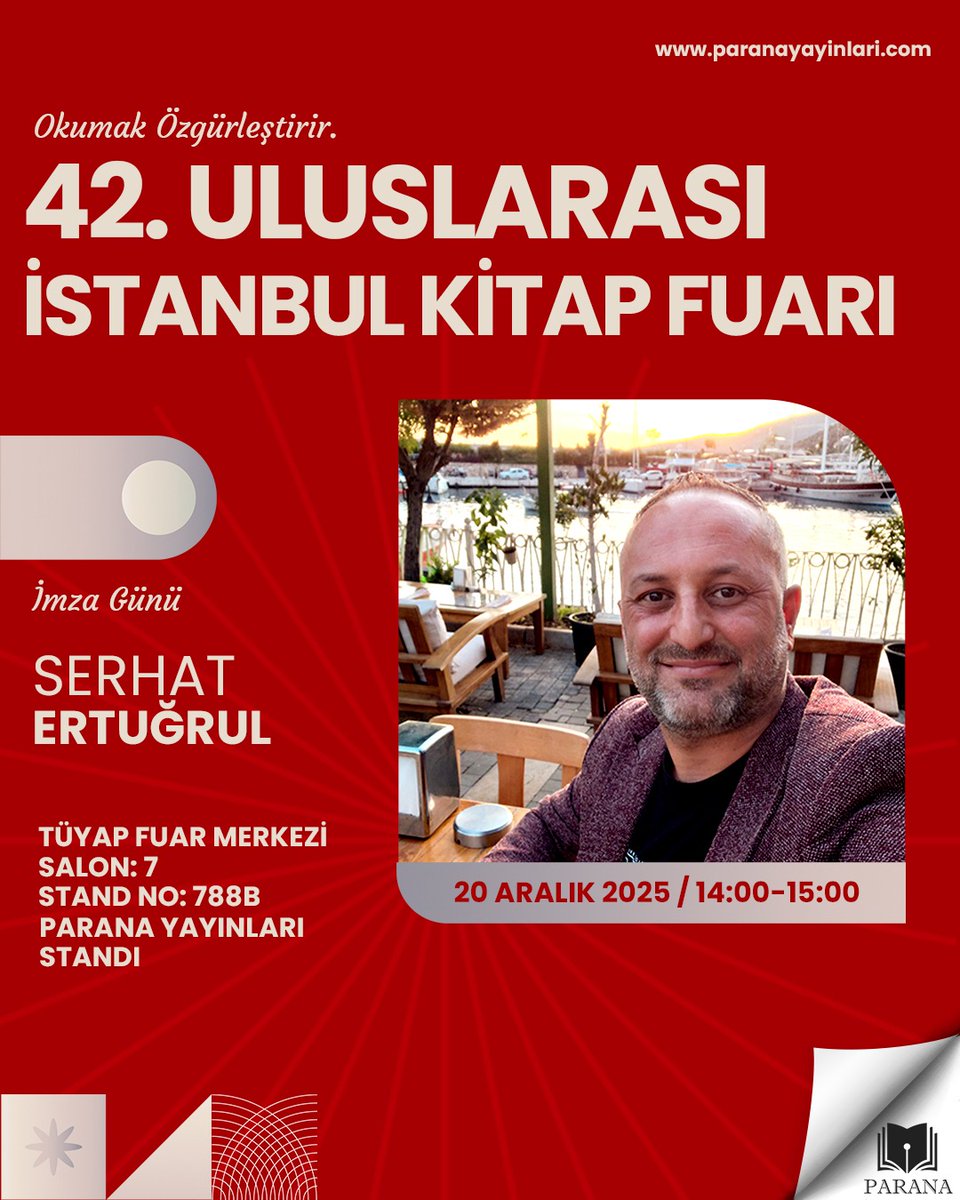 Merhaba sevgili takipçilerimiz, 13-21 Aralık tarihleri arasında yazarlarımızla birlikte İstanbul Tüyap Kitap Fuarında olacağız. Tüm kitap severleri standımıza bekleriz. ❤️

#paranayayınları #tüyap #istanbultüyapkitapfuarı #istanbul #imzagünü #davet #tavsiyekitap