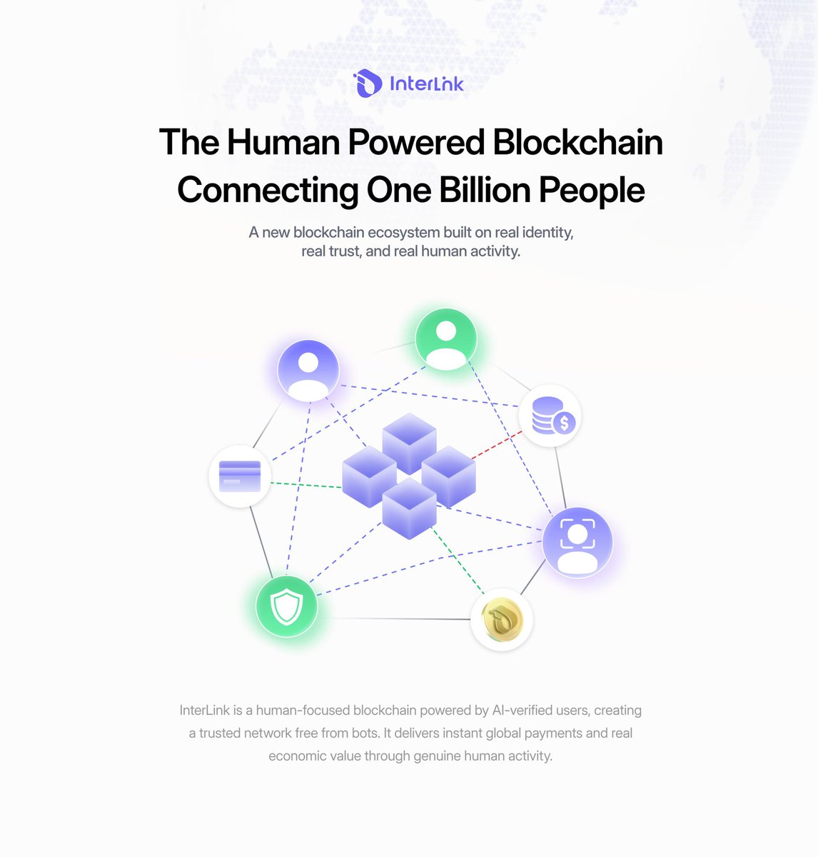 BenedictFabian6's tweet photo. Most blockchains are built for anonymous addresses.
InterLink is built for verified humans ✅
Every Human Node = a real person, validated by advanced AI verification.
No bots. No fake activity. Just real users on-chain.
#BlockchainTrust #RealIdentity #ITLG https://t.co/jnFigYN9WE