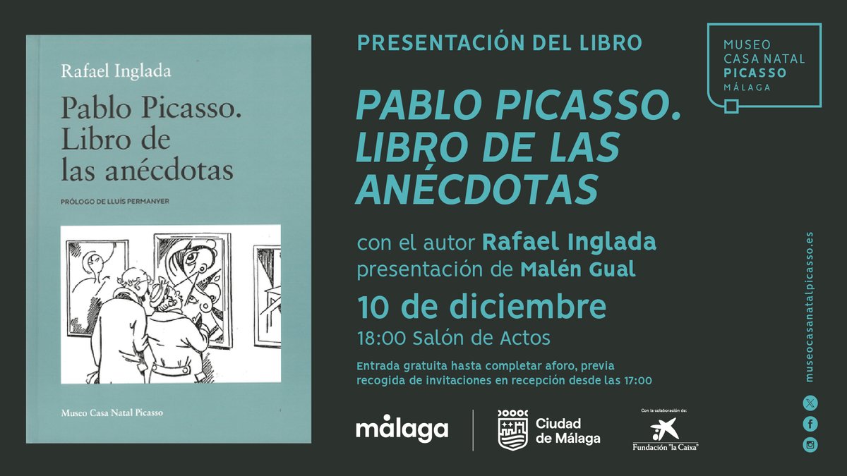 📚 Te esperamos mañana en la presentación de 'Pablo Picasso. Libro de las anécdotas', de Rafael Inglada.
Contaremos con el propio Rafael Inglada y con Malén Gual. ¡No te lo pierdas! 🤩

🕕 18:00

+INFO👇
museocasanatalpicasso.malaga.eu/actividades/de…