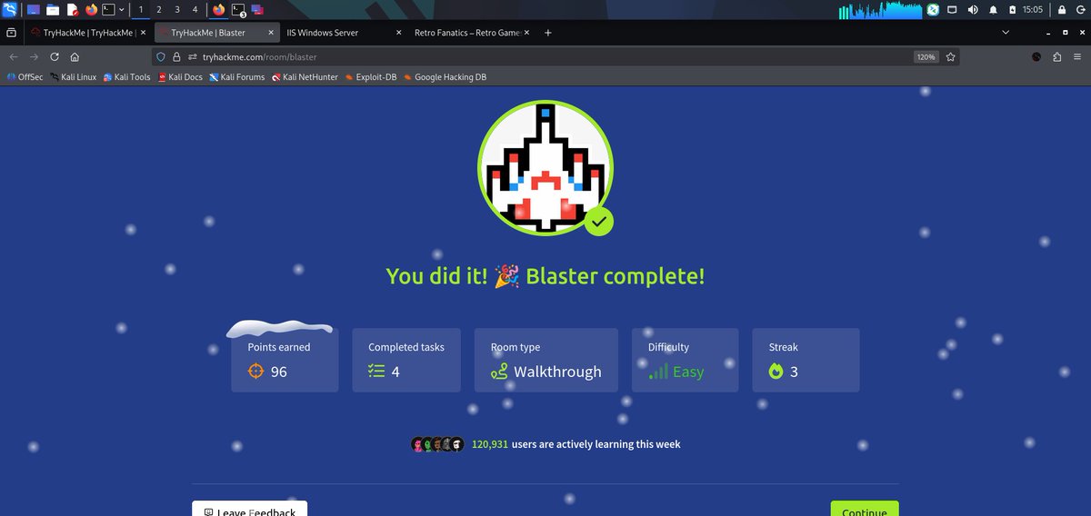 ElaIvasyos's tweet image. Just completed the Blaster room on TryHackMe 🚀
Dropped my personal notes &amp;amp; documentation (not a walkthrough).
Check it out 👇
🔗 github.com/ivasyos/hackin…
#TryHackMe #Infosec #EthicalHacking #WindowsExploitation #CyberSecurity