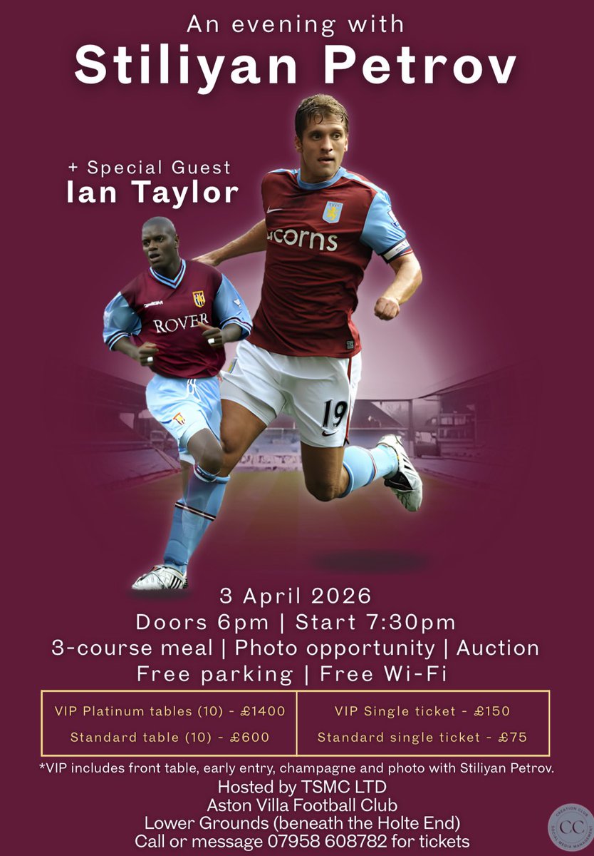 macelkin180's tweet photo. Come and join us in the presence of 2 Villa greats ❤️

https://t.co/w8aXIinP8K https://t.co/Ngtk7YMi5F