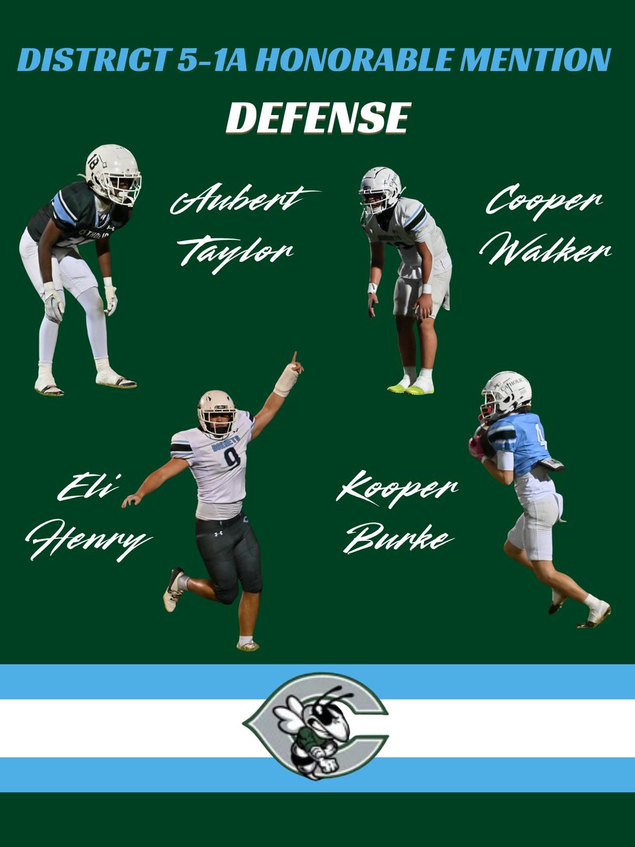 District 5-1A Honorable Mention

DL Eli Henry
DB Cooper Walker
DB Aubert Taylor
DB Kooper Burke

EOTF