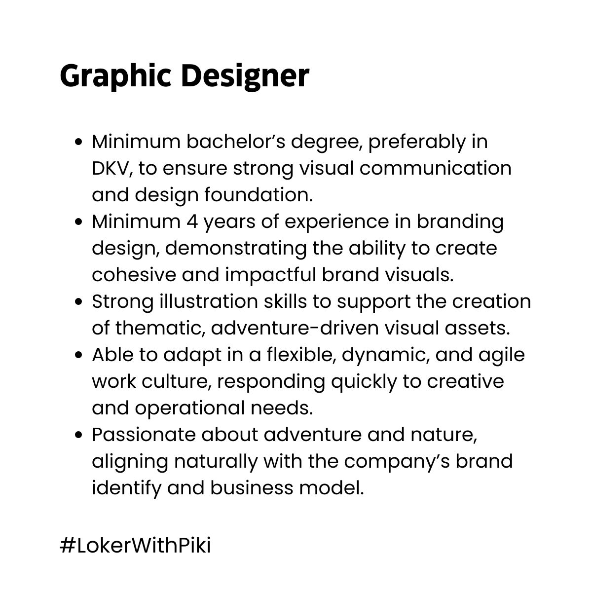 vickyfarhan95's tweet photo. Graphic Designer
Buat posisi ini, kandidatnya itu wajib cowo ya. Karena posisi ini akan membutuhkan working for long hours.
#lokercot #graphicdesigner #creativejobs #nontechjobs https://t.co/4qDJdNt3X0
