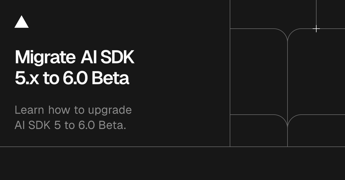 aisdk's tweet image. Our AI SDK 6 Beta migration guide is now available.

We would love your feedback to help make the migration as easy as possible.