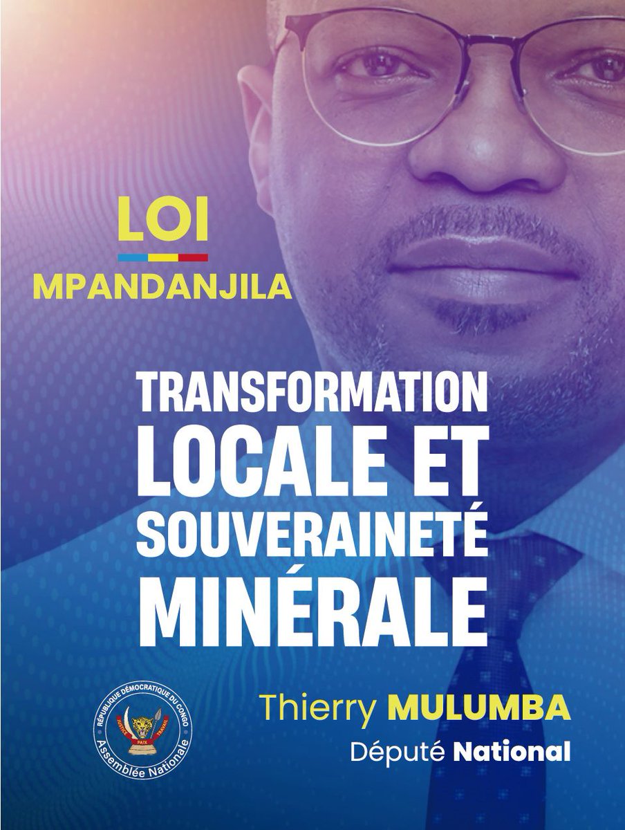 Th_Mulumba's tweet photo. La Loi Mpandanjila est l'un des bras législatif de la vision du Chef de l'État @fatshi13 en vue de la souveraineté minérale du pays, la création de la valeur ajoutée locale et de milliers d'emplois pour les jeunes.

Son adoption au Parlement et sa promulgation deviennent une nécessité.

@Presidence_RDC @AssembleeNatRDC @PrimatureRDC @Agc_Rdc