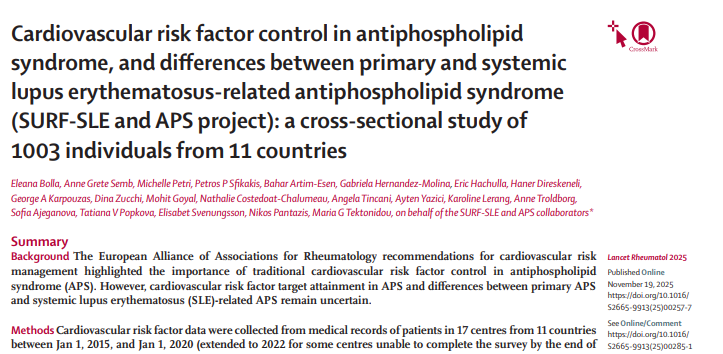 Excited to have led this initiative and grateful for all centres' contributions to a multiethnic study of 1001 patients with #APS, underlining the need for #cardiovascular risk management in primary APS and #SLE/APS. <a href="/TheLancetRheum/">The Lancet Rheumatology</a>
thelancet.com/journals/lanrh…