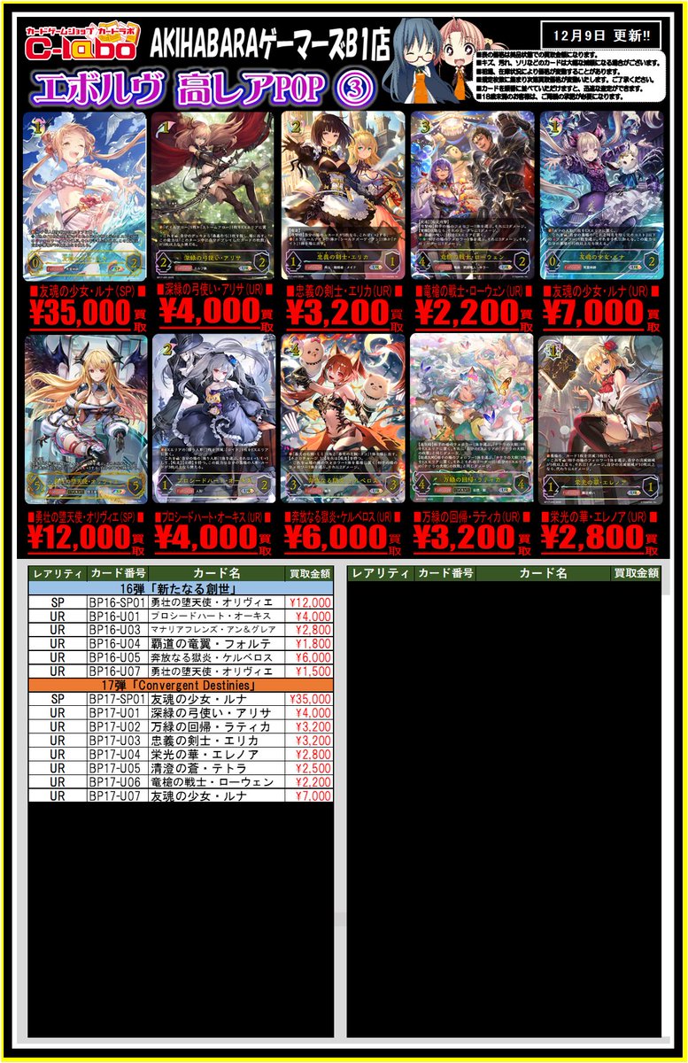 アキバ 地下ラボ 【シャドウバース エボルヴ 買取情報】 ブースター