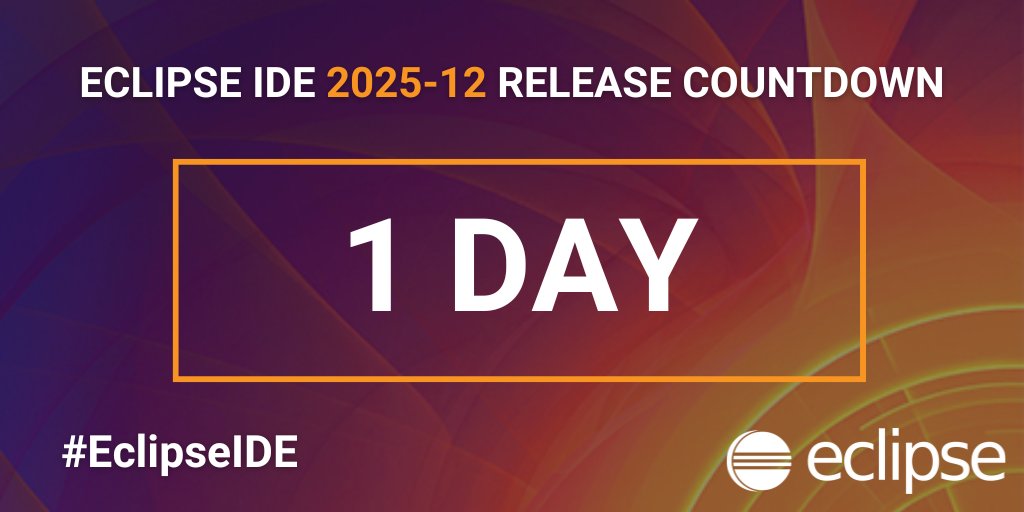 EclipseJavaIDE's tweet image. 🌟 Tomorrow’s the day!

The #EclipseIDE 2025-12 release drops soon. Stay tuned for the latest updates and improvements.

#opensource #developertools