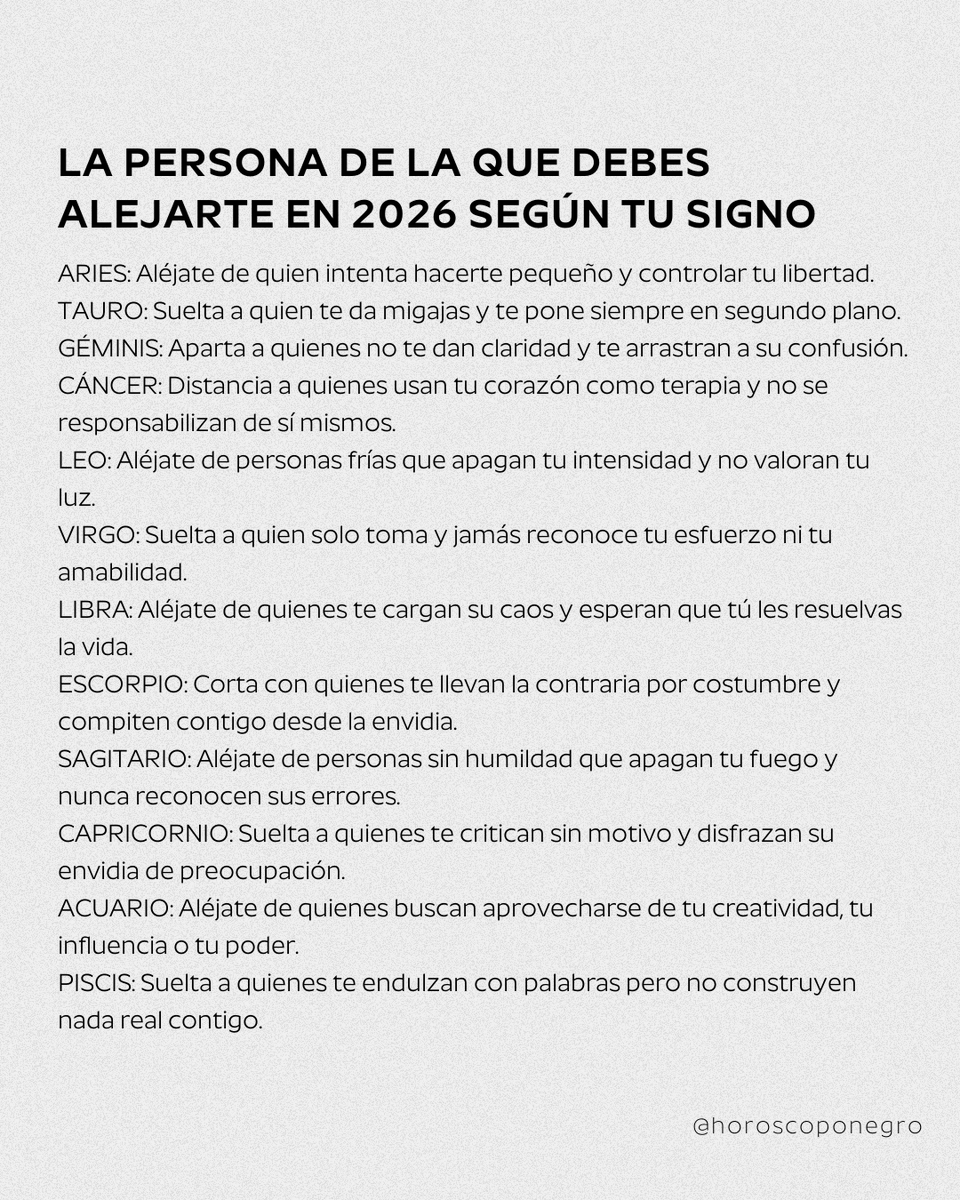 horoscoponegro's tweet photo. Esta es la persona de la que debes alejarte en 2026 según tu signo del Zodiaco 🔮 https://t.co/jJAQ25hp8y