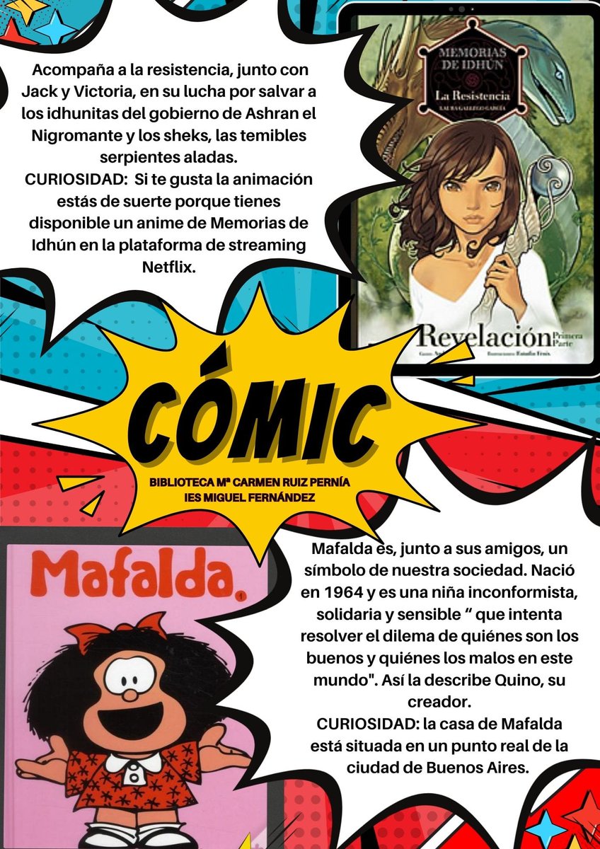 IESMF's tweet image. La Biblioteca M°Carmen Ruiz Pernía te invita a conocer nuestras propuestas temáticas de cómics. ¡ No te arrepentirás!¡Te esperamos con estos y muchos más! #iesmiguelfernandez