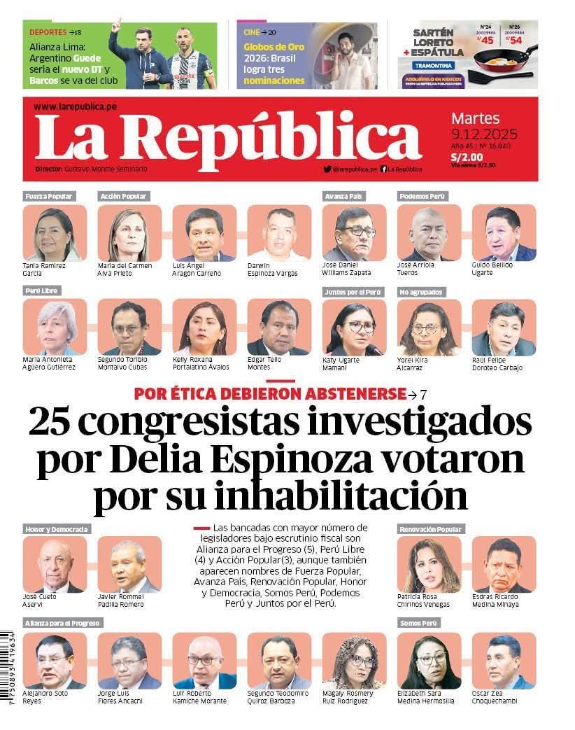 JulioGarciaOrd1's tweet photo. Nunca olviden a estos miserable votaron por la inhabilitación de Delia Espinoza, por venganza y para que no continue las investigaciones judiciales en su contra de estos innombrables. #PorEstosNo2026 https://t.co/axztIomQsY