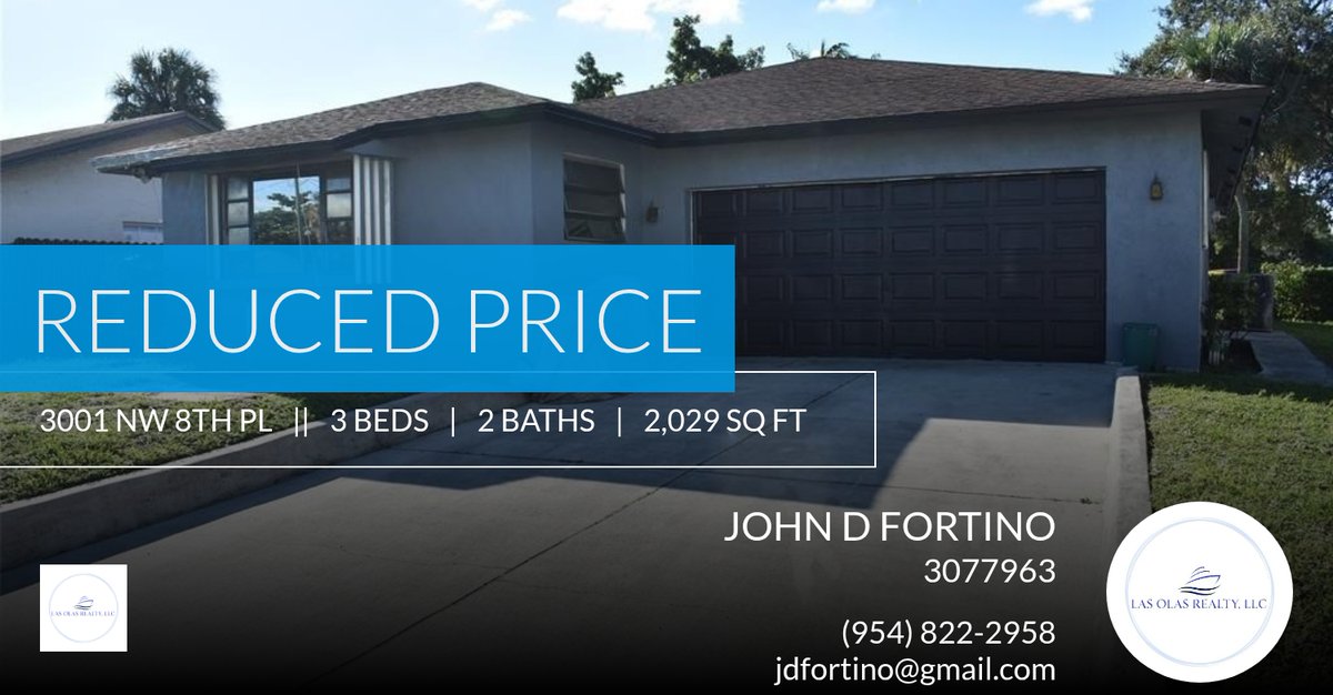 MrLasOlas's tweet photo. 📍 Reduced Price 📍 This recently reduced home at 3001 Nw 8th Pl in Fort Lauderdale won't last long, so, don't wait to set up a showing! Reach out here or at (954) 822-2958 for more information!

John D Fortino, Realtor
Access USA ... https://t.co/ySt3aTJ1hO https://t.co/ByOk8KTn76