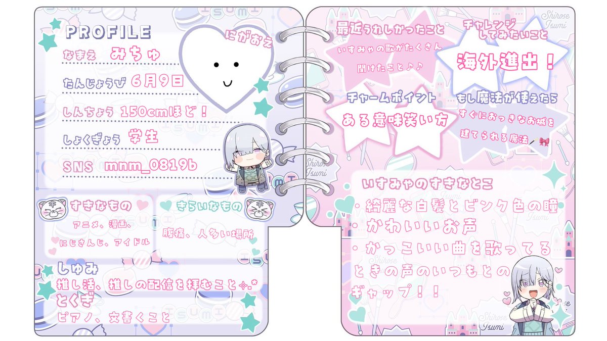 きゃろ♡プロフィール必読ページ 初のプロフィール帳🪄🎀 ＼♡いすみゃ𝑩𝑰𝑮 𝑳𝑶𝑽𝑬♡／ #いすみの