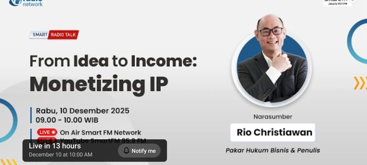 Ekonomi kreatif menjadi salah satu pilar penting dalam perekonomian Indonesia.

From idea to income: Monetizing IP

Youtube Channel Radio Smart FM
youtube.com/live/48U_sHi2K…

radiosmartfm.com

Smart FM Business and Inspiration.