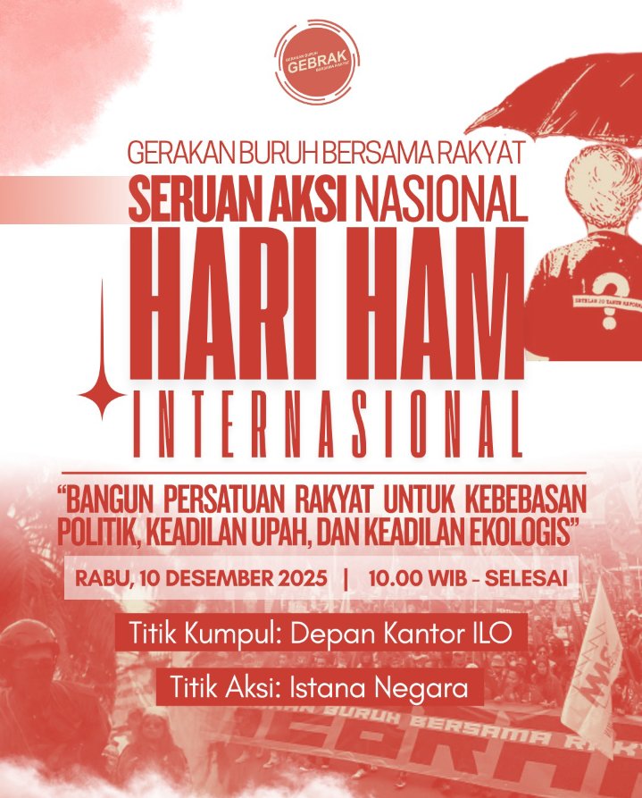 Serikat Pekerja Kampus akan bergabung bersama Gerakan Buruh Bersama Rakyat (GEBRAK) dalam aksi damai memperingati Hari HAM Internasional 10 Desember 2025. 

Mari bergabung ✊

#SerikatPekerjaKampus
#BerserikatKitaKuat