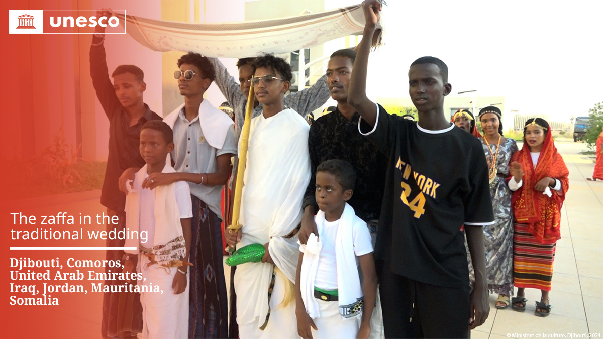 UNESCO's tweet image. 🔴 BREAKING

New inscription on the #IntangibleHeritage List: The zaffa in the traditional wedding, #Djibouti🇩🇯, #Comoros🇰🇲, #UnitedArabEmirates🇦🇪, #Iraq🇮🇶, #Jordan🇯🇴, #Mauritania🇲🇷, #Somalia🇸🇴.

Congratulations!

unes.co/20ich #LivingHeritage