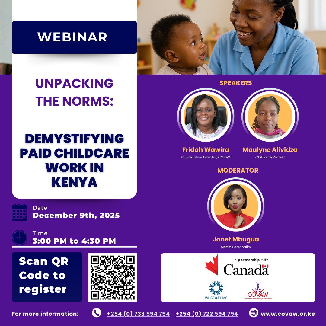 Join us as we demystify paid childcare work in our country .
The goal is simple transforming care. 

#Transformingcare
<a href="/covaw/">Coalition on Violence Against Women (COVAW)</a>