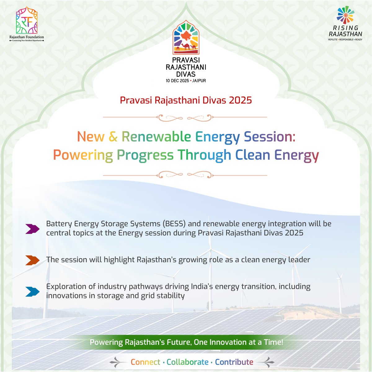 biprajasthan's tweet photo. Pravasi Rajasthani Divas 2025
10 December 2025 | Jaipur Exhibition & Convention Centre (JECC), Jaipur

A landmark gathering of Pravasi Rajasthanis and distinguished investors and dignitaries, united to co-create the future of our state through focused, sector-specific dialogues.

- The Pravasi Rajasthani Dialogue will bring together global Rajasthanis to unlock opportunities in industry, philanthropy, and community development forging powerful alignments between international expertise and Rajasthan’s aspirations.

- The Energy Session will spotlight the future of clean energy: Battery Energy Storage Systems (BESS), renewable integration, and the vital convergence of policy, technology, and industry to power a sustainable Rajasthan.

- The Tourism Session will celebrate Rajasthan’s timeless heritage, vibrant culture, eco-tourism potential and the magnificent havelis of Shekhawati - exploring how global partnerships can reimagine and elevate Rajasthan as a world-class destination.

- The Education Session will focus on bridging global knowledge with local ambition through digital access, skill development and transformative higher-education collaborations.

- Rajasthan is fully prepared to welcome investors, innovators and every Non-Resident Rajasthani (NRR).

Together, let us shape a stronger, future-ready and truly global Rajasthan.