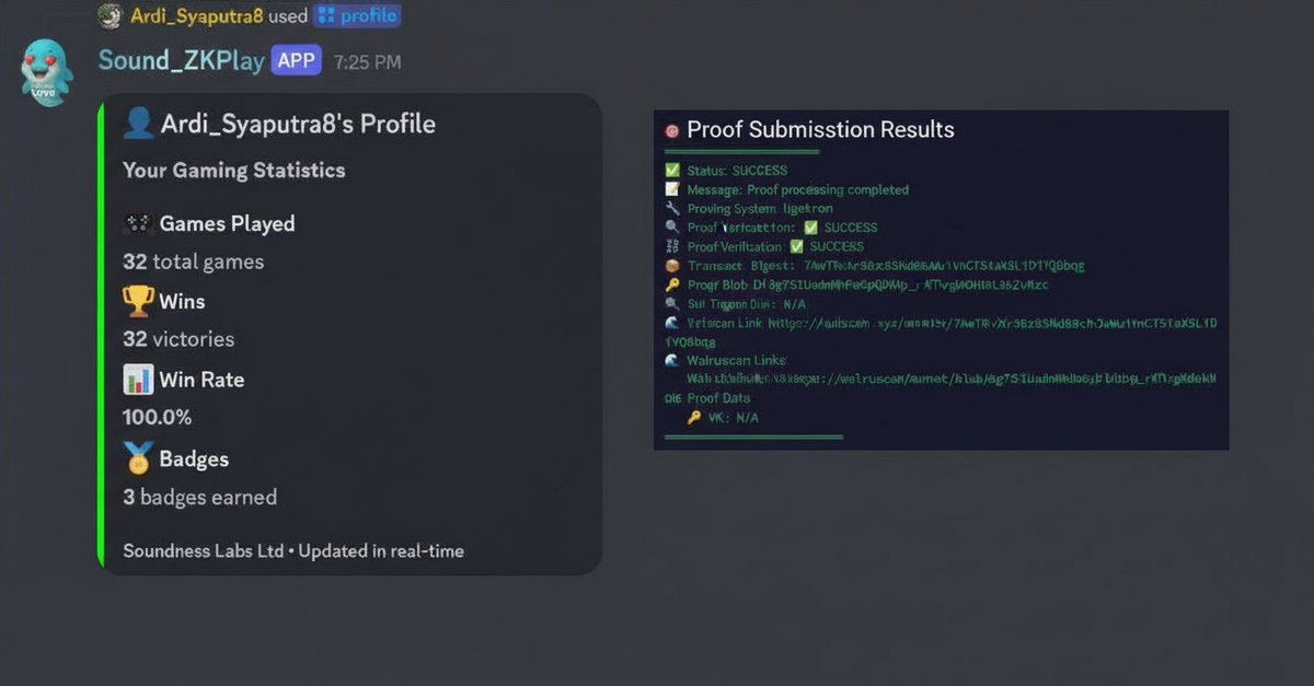 ardi_syaputra8's tweet photo. Zero losses in the @SoundnessLabs arena 😎
✔️ 32/32 wins
✔️ ZK proof verified &amp; @SuiNetwork tx successful (stored via @WalrusProtocol)
Ready to continue pushing for airdrop/testnet points!

Now I have 3 badges 🥇🥈🥉
#SoundnessLayer #WalrusProtocol #Web3Gaming https://t.co/ioYp2N8I1g