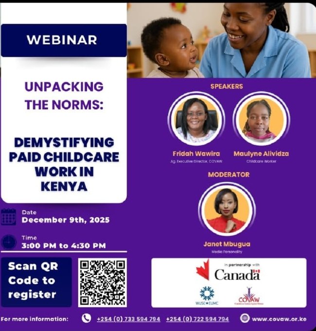 Nhimomuturi's tweet photo. We can’t talk about the care economy without talking about childcare workers! 💜
Join our webinar on Dec 9th as we unpack the norms and amplify voices in paid childcare work.
Don’t miss it!
#TransformingCare
@covaw https://t.co/p9cq74MXj0