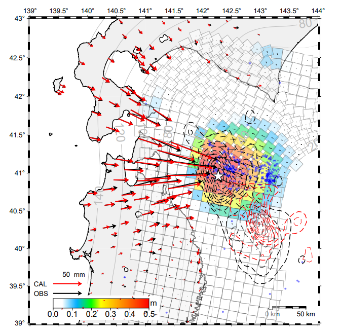 国土地理院の解析結果です。1968年十勝沖地震の震源域のうち、北側領域で今回の地震が起きたことがわかる。一方で、南側はずれ動かなかった。1994年三陸はるか沖地震の領域はひずみをためたままの可能性がある。つまり、再びM7クラスの地震が起きる可能性は否定できません
gsi.go.jp/cais/topic2025…