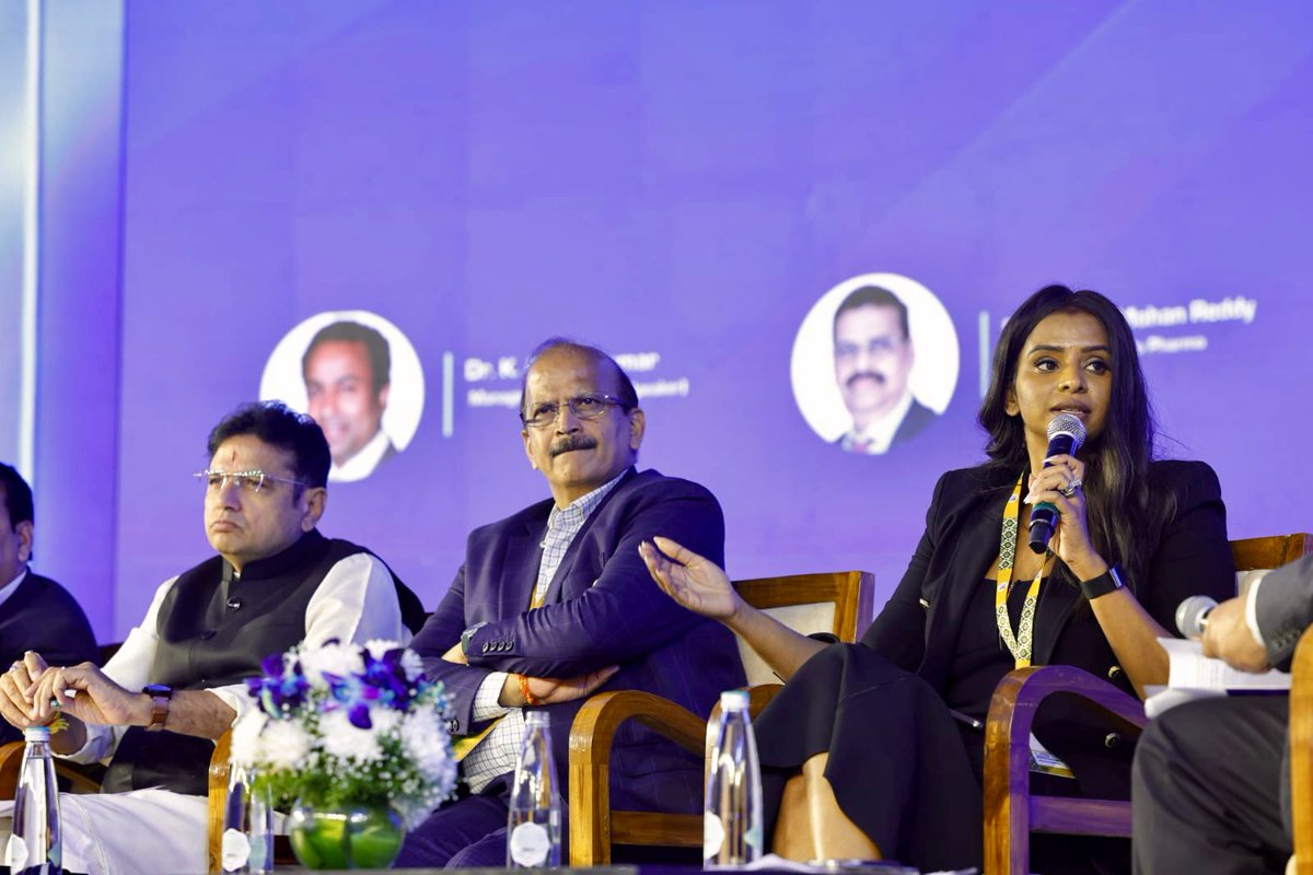 GranulesIndia's tweet photo. The Telangana Rising Summit 2025 brought together industry experts for an inspiring session on “The Genome Valley & Beyond: Accelerating Innovation in Life Sciences.” 

Our Executive Director, Priyanka Chigurupati, joined the distinguished panel moderated by Dr. Srinivas Oruganti, DRILS, and chaired by Sri Sridhar Babu Duddilla. Hon’ble Minister for Information Technology, Electronics, Communications, Industries & Legislative Affairs, Government of Telangana. 

The conversation explored how Telangana’s innovation ecosystem and collaborative industry efforts are shaping the future of global pharma. It also highlighted how integrated pharma companies like Granules India can contribute to the state’s long-term scientific and economic progress. 

#TelanganaRisingSummit #TelanganaRising #PharmaceuticalsManufacturing #Innovation #Hyderabad #GranulesIndia #Leadership #BharatFutureCity