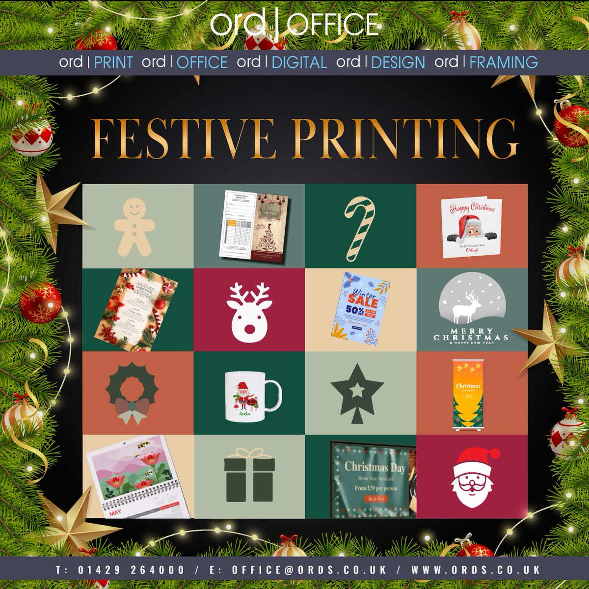 Christmas is catching up with us again and we are ready to get all of your seasonal Christmas, printing sorted.  The printers are on and the team is poised. 

If you need printing for Christmas Cards, events, parties or presents, Ords will surely have something Yule love!!