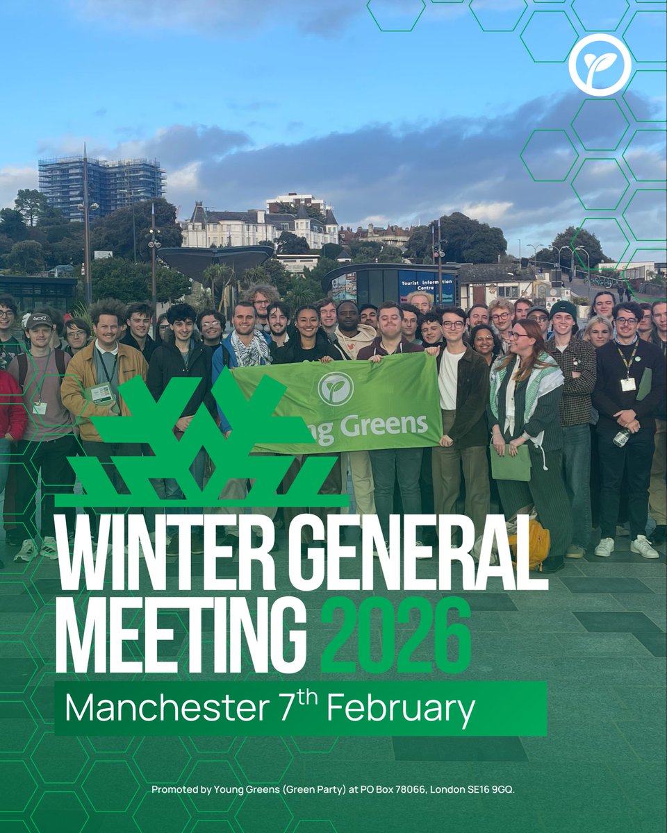 YoungGreenParty's tweet photo. 🐝 We’re going to Manchester for our biggest ever Winter General Meeting!

❄️ Join us for a weekend of Young Green member led democracy and hear from inspirational activists from across our movement.

✍️ sign up now! 

https://t.co/TY1nnAKe4B https://t.co/k7wSBxjOY2