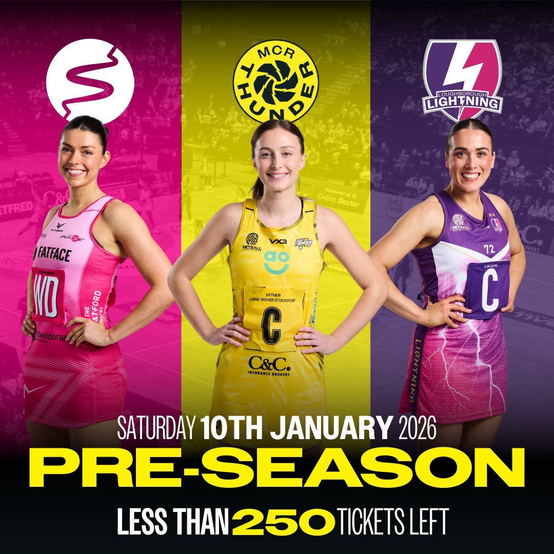 thundernetball's tweet image. We’re hitting the court in a tri-friendly showdown vs London Pulse and Loughborough Lightning on Saturday 10 Jan 2026 - and you’re invited to witness it LIVE! 🤩

Three top squads. One action-packed afternoon.

Plus, be among the very first to see new signings @sophie_fawns and…