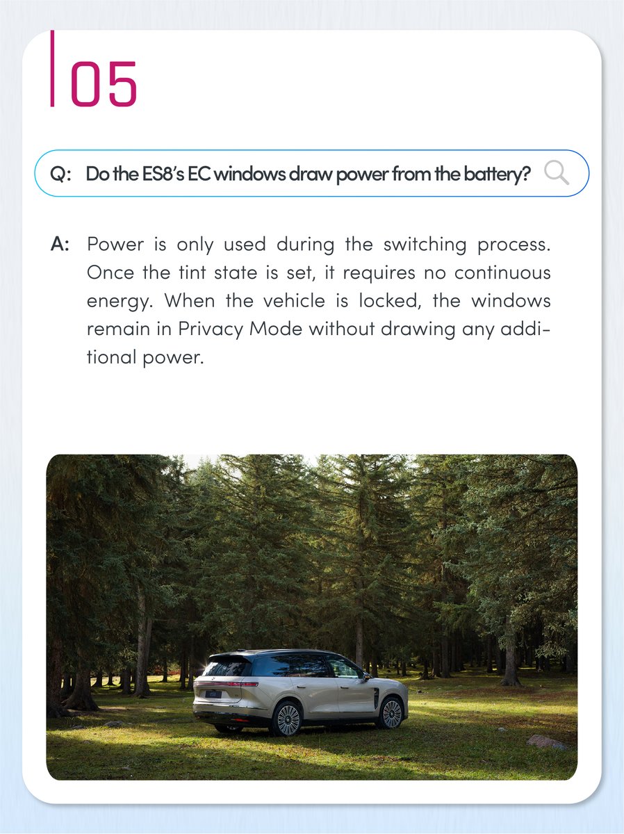 Ambilight_Inc's tweet image. 2/2
Privacy on demand.
The NIO ES8 features Ambilight smart dimming windows.
Tap to see the most asked Q&amp;amp;As.
#NIOES8 #SmartWindows #CarTech #Innovation