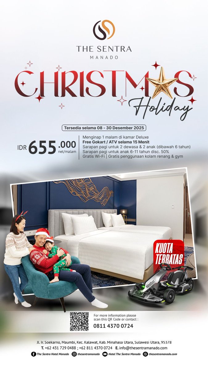 ✨ Rayakan Natal dengan Quality Time Bersama Keluarga! ✨

Momen terbaik adalah saat kita menghabiskannya dengan orang-orang tersayang.

📅 Periode 8–30 Desember 2025 — Kuota Terbatas!

📞 Info &amp; Reservasi: 0811 4370 0724

#ChristmasHoliday #TheSentraManado #FamilyStaycation