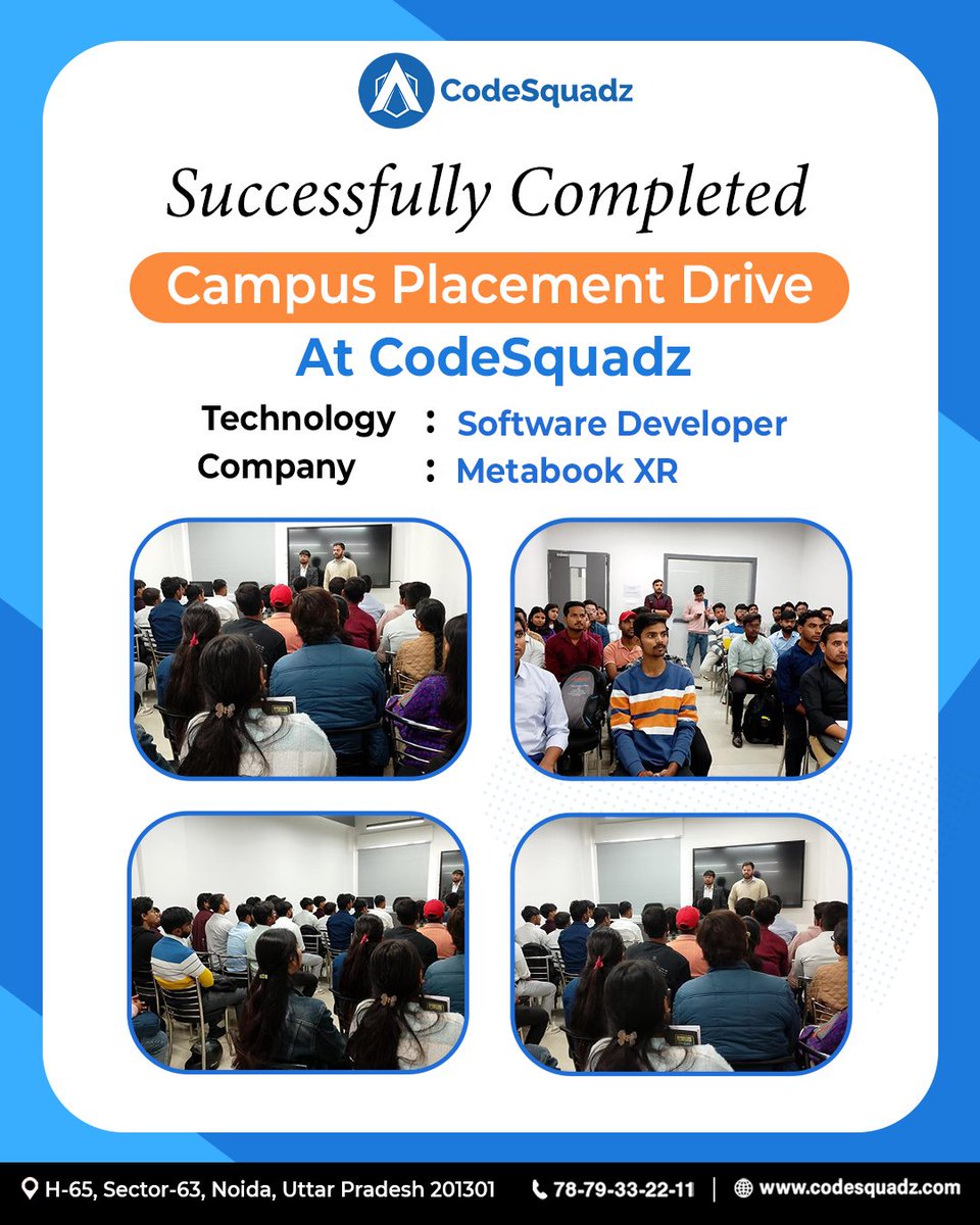 appsquadzedu's tweet image. Celebrating another success at CodeSquadz! 🎉
We’ve successfully conducted the Campus Placement Drive for Software Developer roles with Metabook XR, giving our students the exposure they deserve.

#CampusDrive #MetabookXR #SoftwareDeveloper  #CareerDevelopment #Tech #CodeSquadz