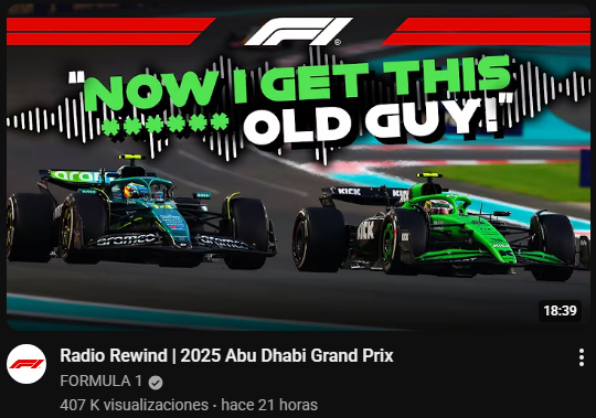 rubiez23's tweet photo. Ah que la F1 ha pillado la radio en la que Bortoleto llama puto viejo a alonso en confianza y la ha puesto como miniatura de su video de radios de Abu Dhabi, antes que una radio en la que le dicen a Norris que es campeón del mundo. https://t.co/0z1M6gcBg9