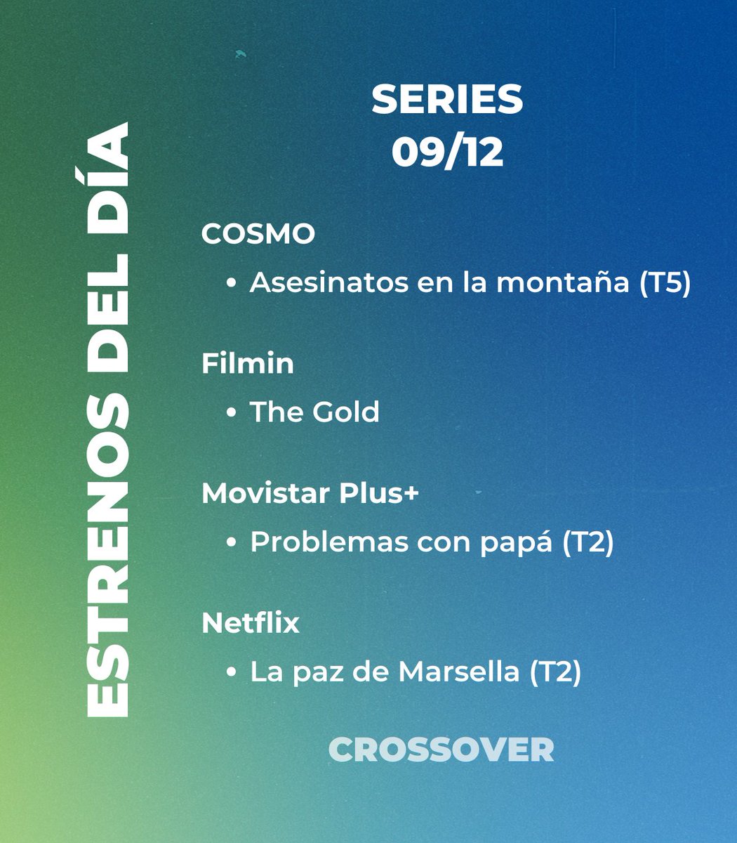 CrossoverSerie's tweet photo. #SeriesDeEstreno - Martes 9

#TheGold y la segunda temporada de #ProblemasConPapá, entre las novedades que se estrenan hoy martes https://t.co/d5EBxS7BYX