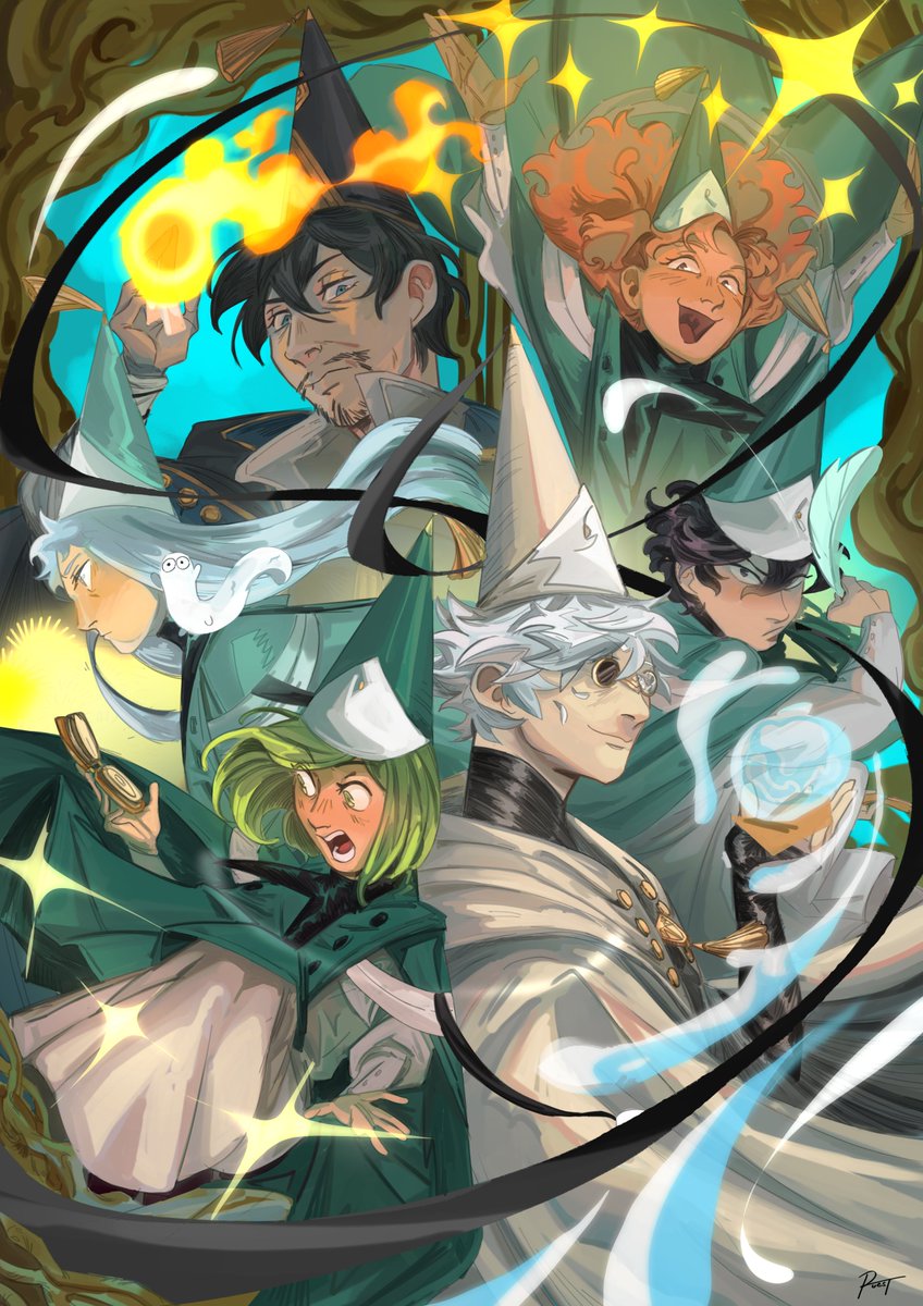 poster of the gang I did for the witch hat atelier stamp rally at cf21🏃💫💫💫 #Δ帽子