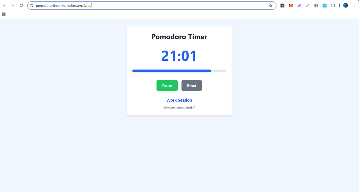 Adeniyi_Morak's tweet image. ⏰ Built a Pomodoro Timer with React!  
 A productivity timer with a few cool features.

Live: pomodoro-timer-mu-ochre.vercel.app Code: github.com/NiyiCodes0/pom…  
#ReactJS #WebDev #LearnInPublic #Frontend