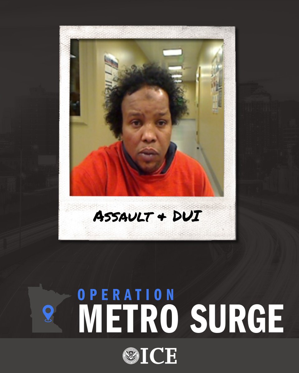 MINNEAPOLIS — Ahmed Mohamed Said, a criminal illegal alien from Somalia, has been convicted of numerous crimes including:
• DOMESTIC VIOLENCE X2
• DUI X3
• ASSAULT

See more Operation Metro Surge arrests: dhs.gov/news/2025/12/0…