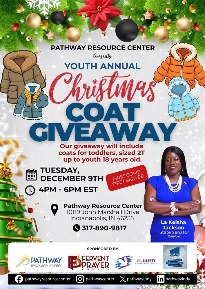 pathwayindy's tweet photo. Join us for our Youth Annual Christmas Coat Giveaway today!

🕓 4PM - 6PM EST
📍 Pathway Resource Center, 10119 John Marshall Drive

Free coats for kids 2T to age 18 while supplies last. No registration needed. Let's keep our youth warm this season!

#PathwayIndy #ServingOurYouth https://t.co/oENniriDOu